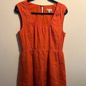 J.Crew 100% Linen Sleeveless A-Line Fit & Flare Dress – Orange, Size 12